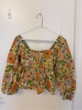 J Crew Floral Peasant Blouse in Cream & Orange - Women Tops